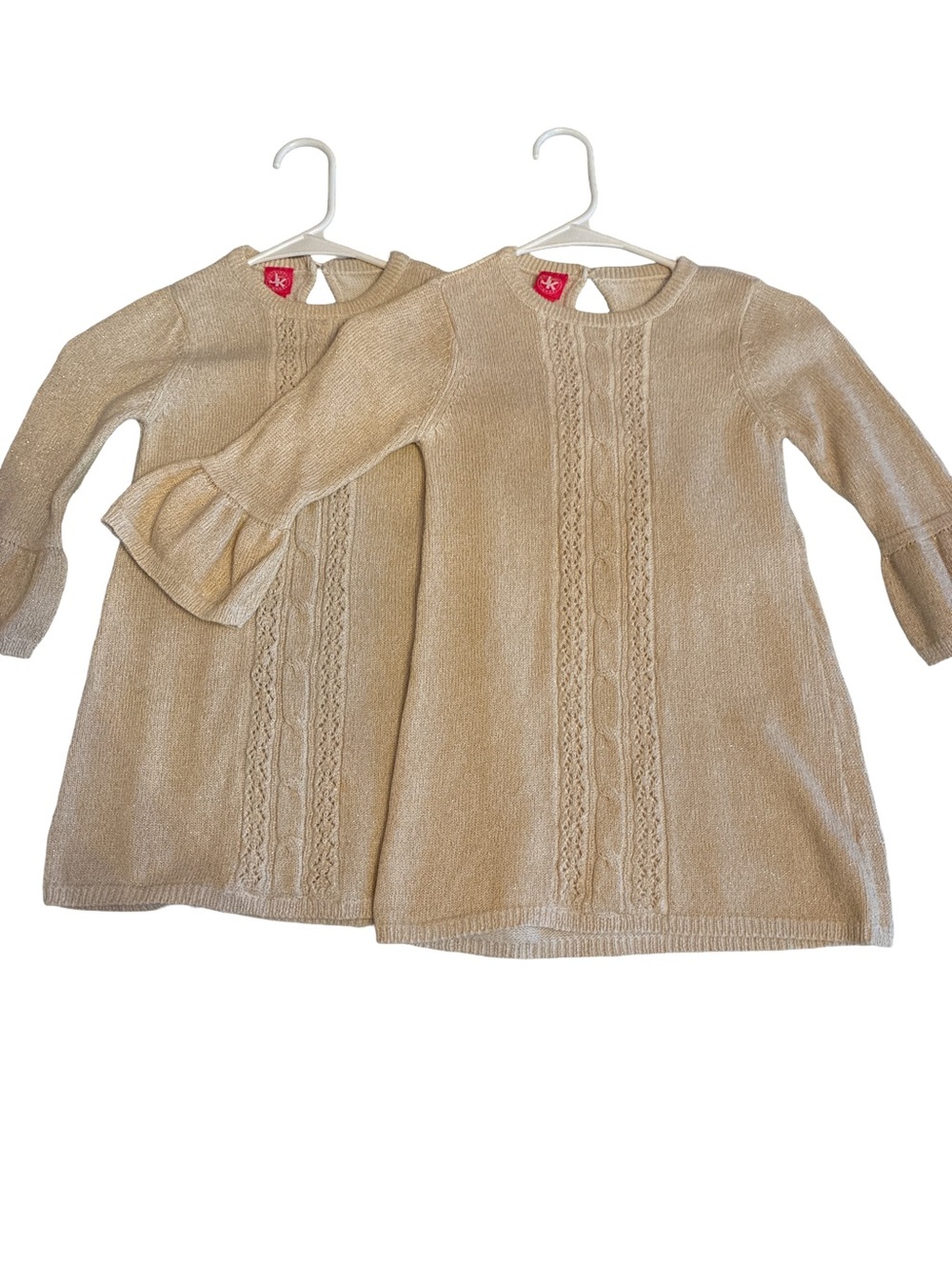 J Khaki Girls Knit Dress in Light Tan with Cable Detail Sz Small